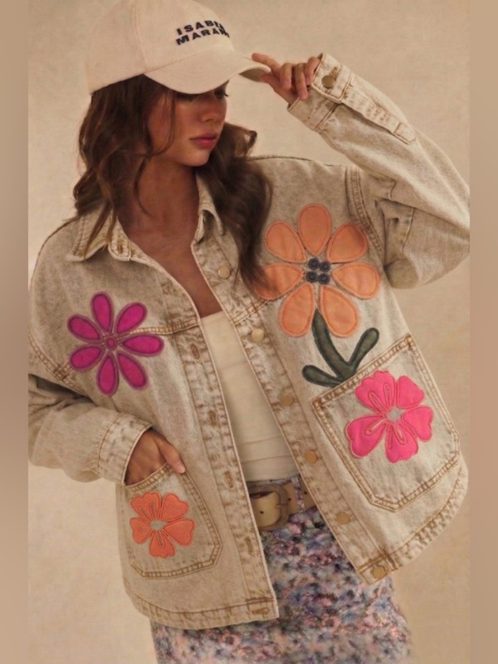 Floral embroidered denim quilted boho western patchwork floral jacket coat